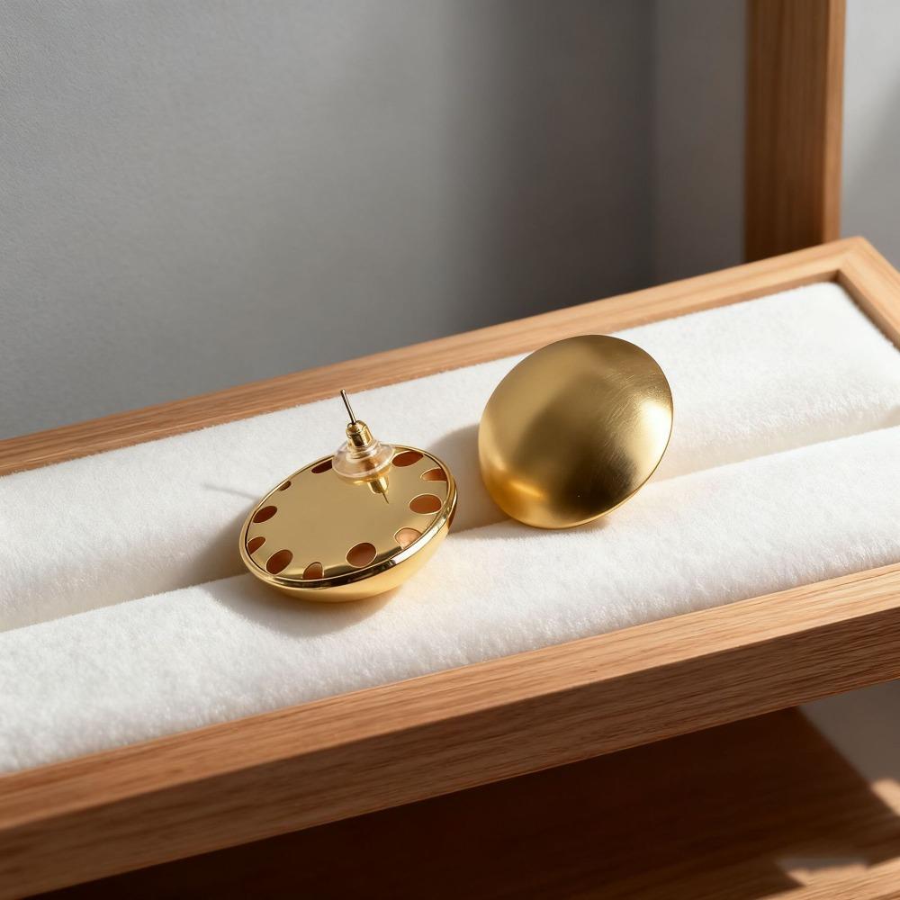 Retro Exaggerated Gold Color Brushed Geometric Spherical Large Stud Earrings for Women Korea Fashion Piercing Earrings Jewelry