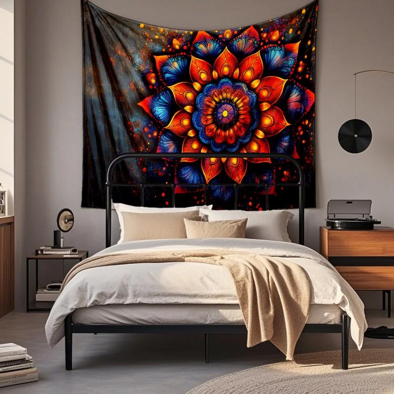 Boho Chic Wall Tapestry With Moon Phase Floral Starry Sky Design Bedroom Yoga Studio Decor