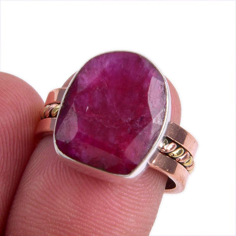 

Red Ruby(Simulated) Handmade 925 Sterling Silver TwoTone Gift Ring S.6.5 E3l09