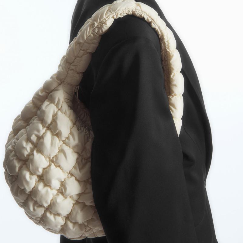 COS Quilted Zipper Closure Polyester Cloud Bag Mini Women Shoulder Bags White 973537033