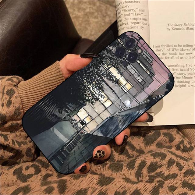 Anime Handmålat Huslandskap Mobilskal För Iphone 8 7 6 6s Plus X Se 2020 Xr Xs 14 11 12 13 Mini Pro Max Mobilskal