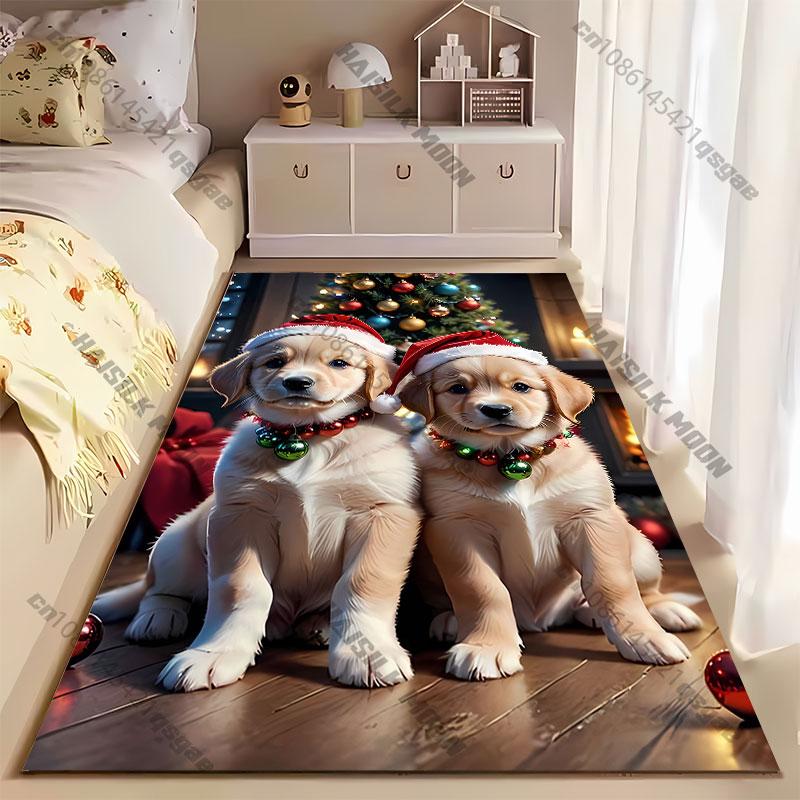 Christmas Festive Puppies Wearing Hats Carpet Yoga Living Room Room Decor Children's Crawling Mat Doormat Area Rug