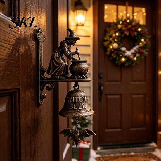 Unique Garden Ornaments Christmas Theme Welcome Doorbell, Vintage Metal Resin Hanging Door Bell, Decorative Indoor Living Room Decor Wall Mount
