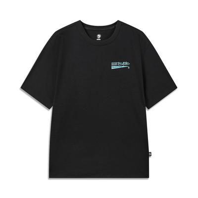 Li Ning Basketball Collection T Shirts Men's Black Crew Neck Moderate Straight Fit AHSW733-2