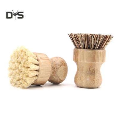 Cepillo de limpieza para ollas y platos de bambú redondo de madera, para fregadero, estufa