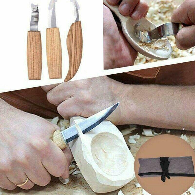 3Pcs Spoon Wood Carving Whittling Hook Knife Cutter Woodcarving Craft Hand Tools