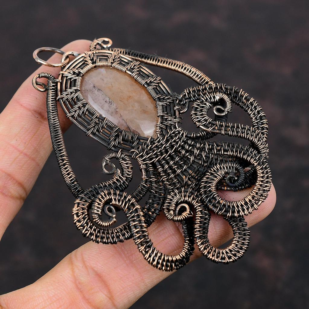 Sunstone Pendant Copper Wire Wrapped Pendant Sunstone Octopus Jewelry Original Gemstone Pendant Copper Jewelry Handmade Pendant Gift For Mom