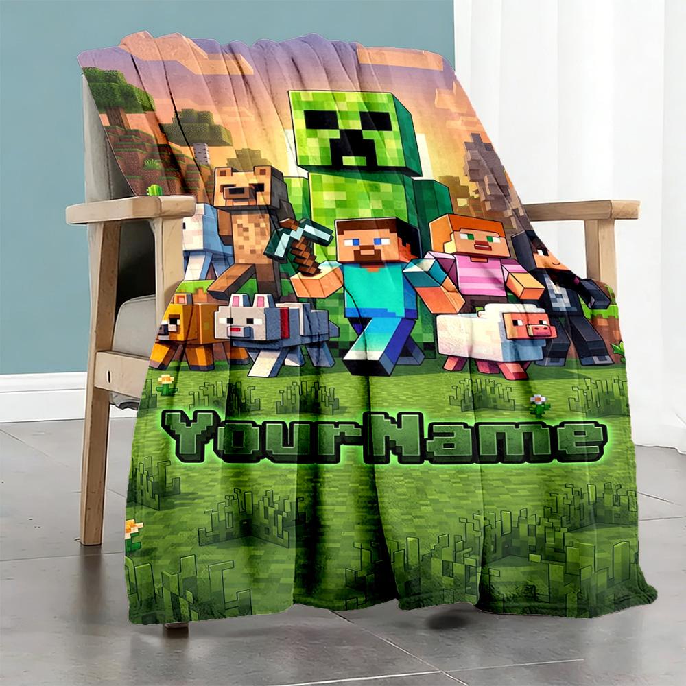 Minecraft 51 Customize Your Name Blanket Multi-purpose Customizable Blanket Warmthful Decor Perfect for Bedding Nap Living Room Office Chair