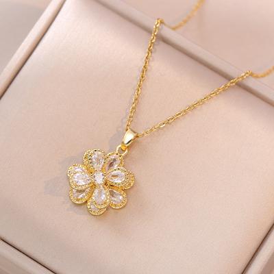 ZAKOL Vânzare Fierbinte Colier Pandantiv Flori de Floarea-soarelui Rotative Cristal Exquis Zircon Culoare Argintiu Auriu Zircon Cadou pentru Femei