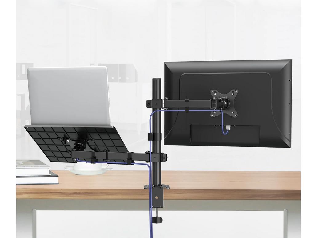 New Triadyn DuoMount Desk Mount for Monitor and Laptop Ergonomic Adjustable Swivel TRD-BLK-2ST-13"-32"
