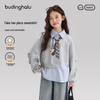 Pudingharu Girls' Faux Two-Piece Preppy Tie Print Sweatshirt