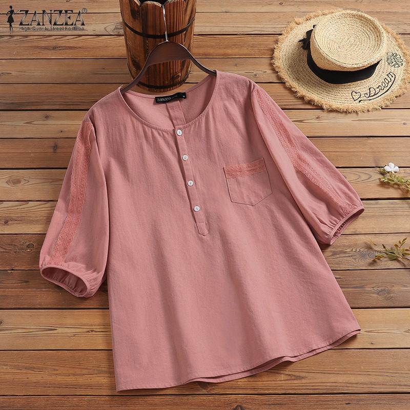 

ZANZEA Женские повседневные свободные летние футболки с круглым вырезом и рукавами 3/4