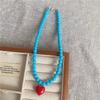 Fashion Cute Candy Color Heart Pendant Resin Beaded Choker Necklace For Women Girls Trendy Goth Vintage Aesthetic Accessories