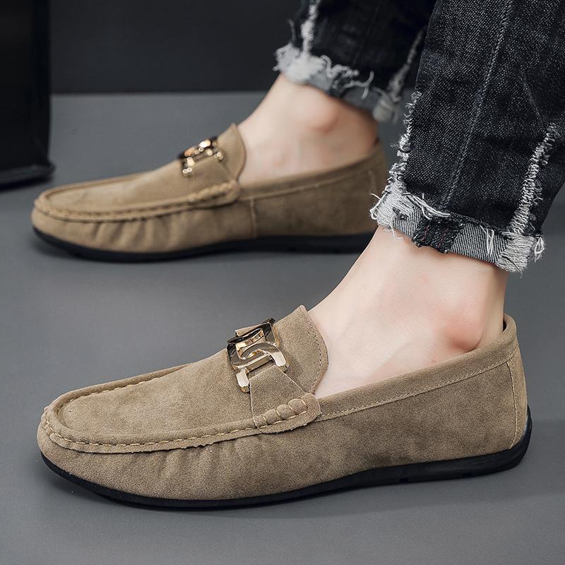 Classic Retro Green Men's Loafers Shoes Flats Handmade Suede Moccasin Casual Shoes Men Slip-on Driving Footwear mocasines hombre