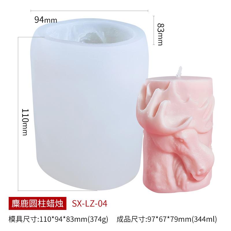 Animal Cylinder Scented Candle Silicone Mold DIY Deer Diffuser Stone Soap Plaster Craft Molds