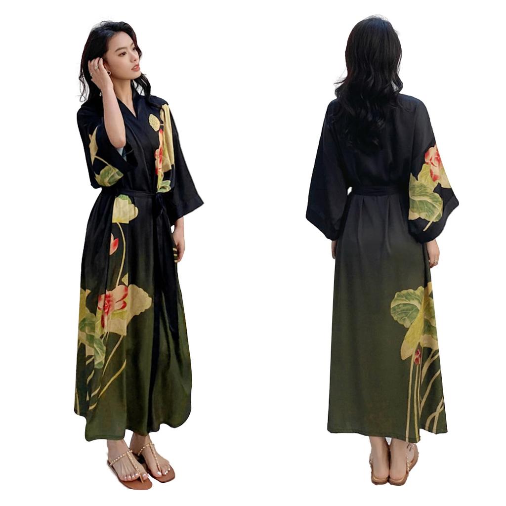 YunXiozy Star Lightweight Summer Long Lace Satin Lightweight Long Robe for Women Women's Silk-Touch Bathrobe, Loungewear, Gown, Nightgown,