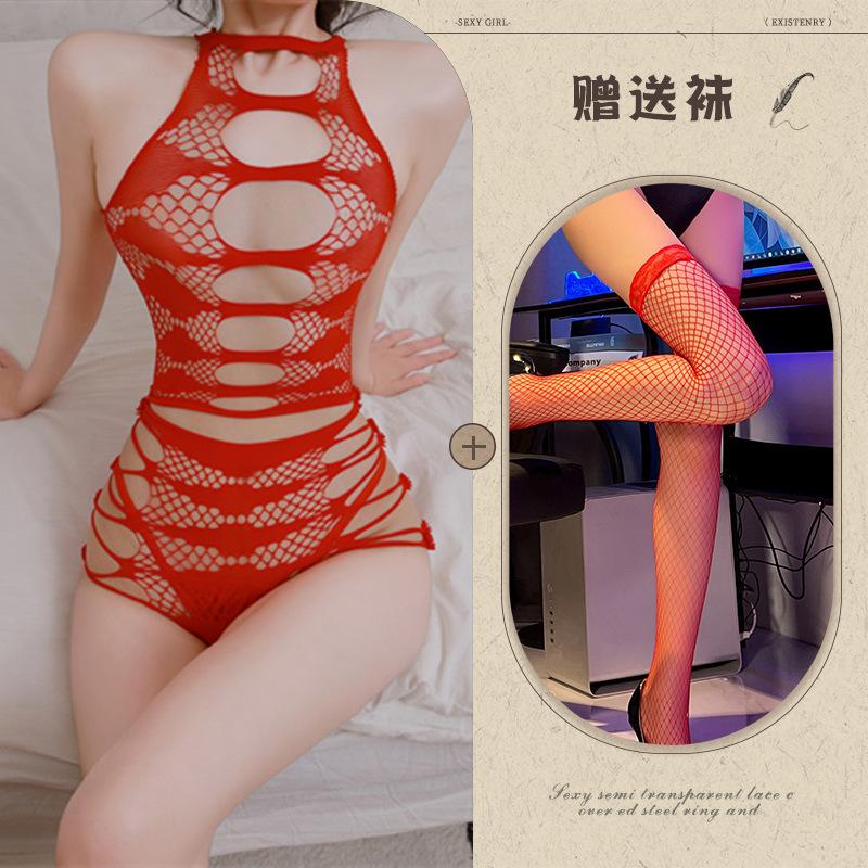 Sex underwear sexy perspective hollow tear large size hip wrap free net suit