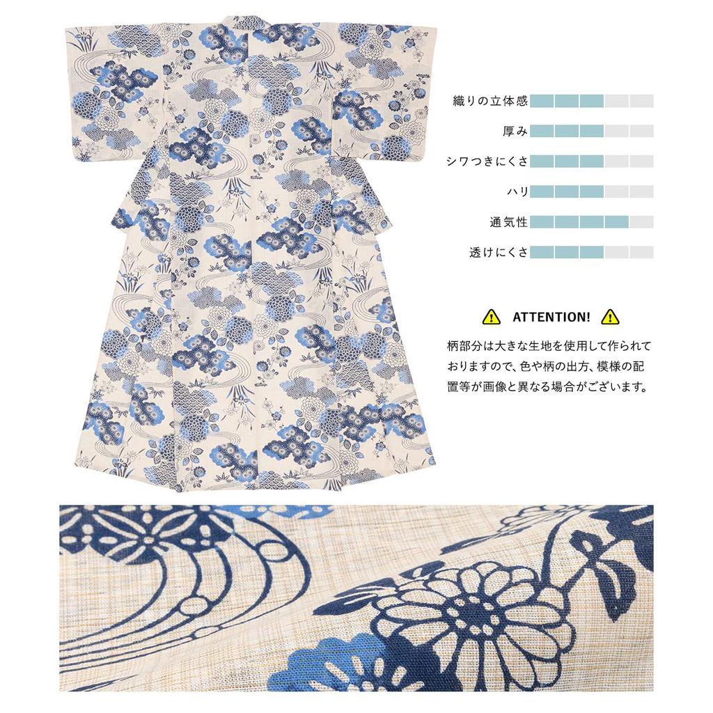 SOUBIEN Yukata Set Heko and One Size Fits and Flowing Water Patterns in Gray Women's 3-Piece (Yukata, Obi, Geta) Most, Beige, Chrysanthemum,