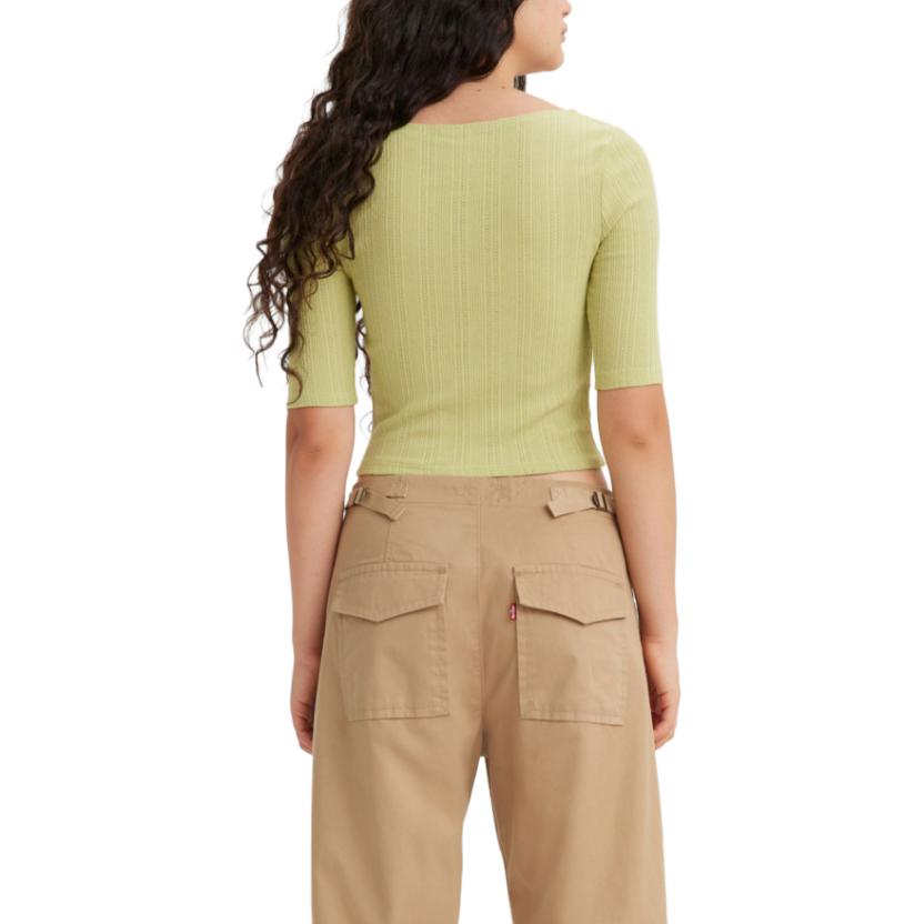 Levis Solid Color Round Neck Ribbed Slim Fit Knitted Cardigan Women Cardigans Green A4769-0003