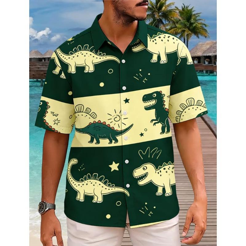 Men's Classic Retro Ocean Animal Print Short Sleeve Shirt Dinosaur Print Top