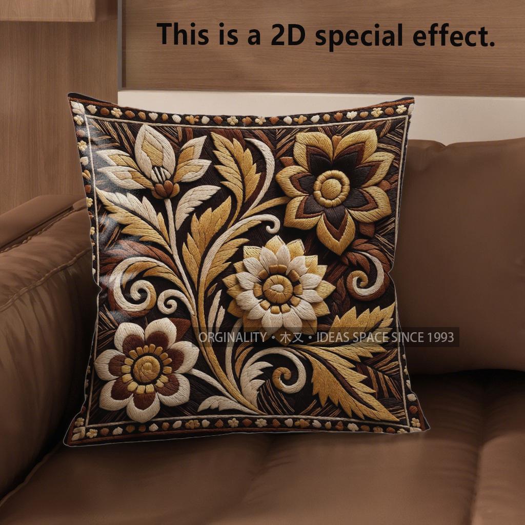 2D Floral Embroidered Pattern Digital Print Pillowcases Pattern Cushion Cover Suitable For Sofa Bedroom Car Pillow Cover