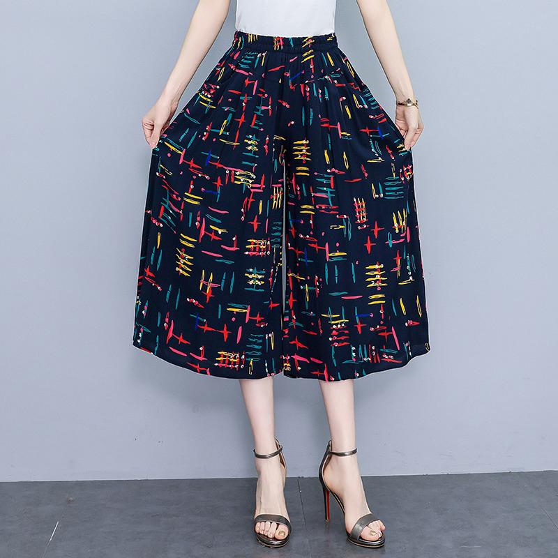 Summer Elastic Waist Print Wide Leg Pants for Women  Loose Vintage High Waist Oversize Pants