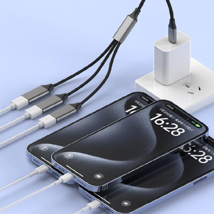 USB C OTG Cable with 3 USB Port Expand Connectivitys Braided Cord Easy Installation Perfect for External Drive Printers