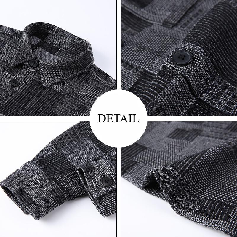 Spring and Autumn Men's Plaid Lasel Loose Casual Shirt