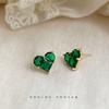 Emerald Zircon Love Mini Stud Earrings Commuter Versatile Green Spring Summer Heart Small Earrings