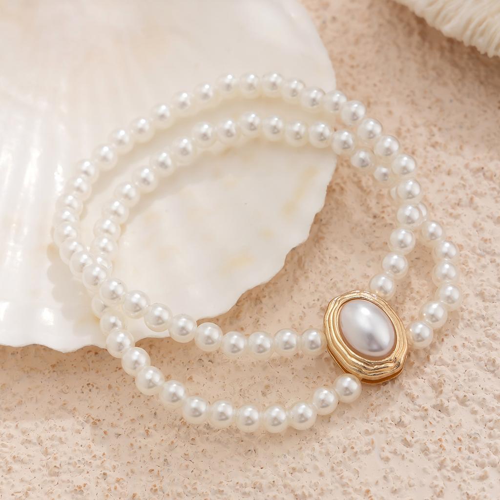 Retro Elastic Double Pearl Anklet Banquet Temperament Business Beaded Turquoise Anklet Jewelry