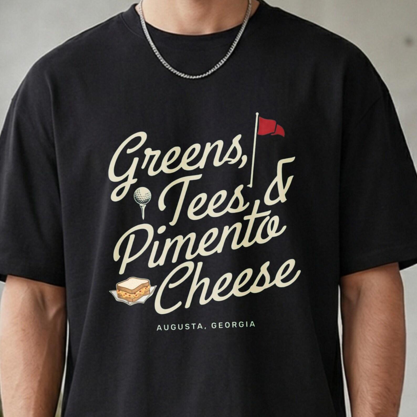 Greens, Tees and Pimento Cheese Augusta Georgia Golf T-Shirt, Retro Masters Inspired Golf Fan Tee, Casual Black Golf Lover Shirt,Unique Gift M