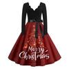Women's Casual Fashion V Neck Christmas Printed Vintage Dress