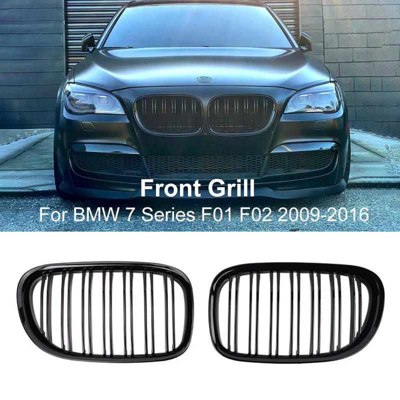 

2 Line Front Bumper Grilles Kidney Racing Grill Gloss Black For BMW F01 F02 F03 F04 740I 750I 7 Series 2009-2015 Car Accessories