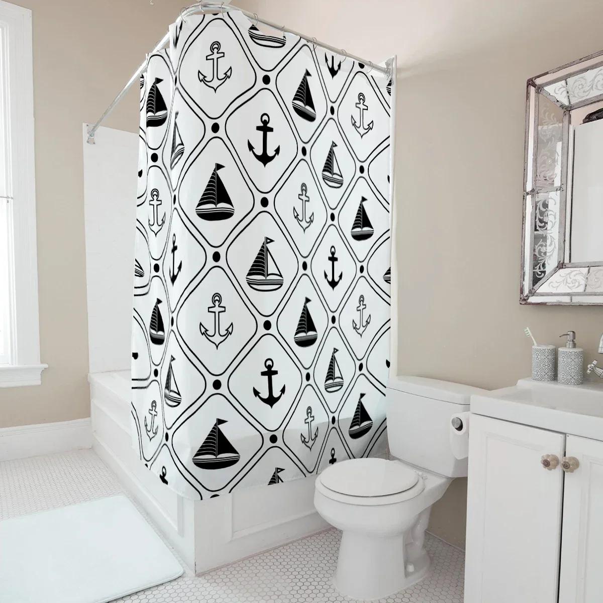 

Nautical Shower Curtain Anchor Theme Waterproof Fabric Bathroom Decor Marine Style Bath Curtain For Home Hotel W60H190(CM)-1 Pcs