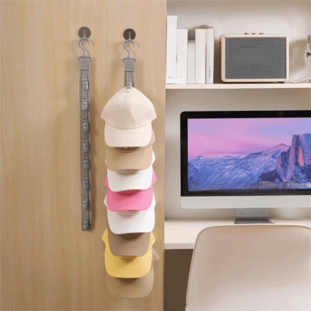 Metal Hanging Hat Storage Clips Holder with 8 Non-Slip Clips Cap Storage Hooks  Door