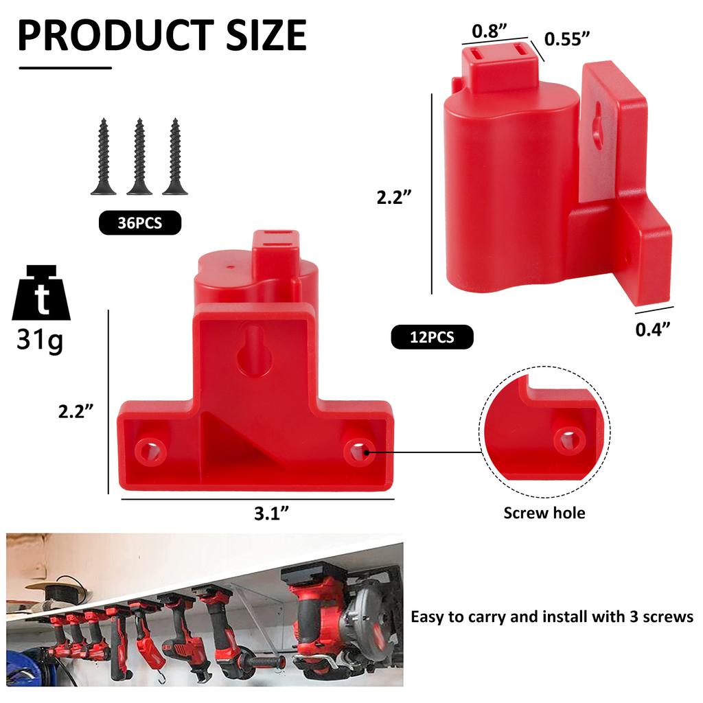 12/8/4Pcs Battery Mount Holder Compatible with M12 12V Wall Mount Plastic Electric Tool Battery Holder Power Tool Storage