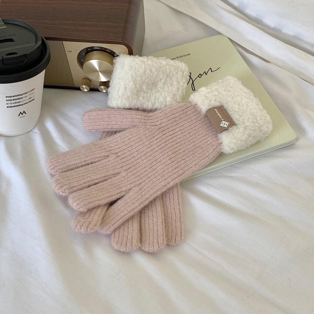 Full finger Touch Screen Thickened Warm Woolen Knitted Gloves for Autumn and Winter New Style Finger Separated Cycling Hand Protection for Women