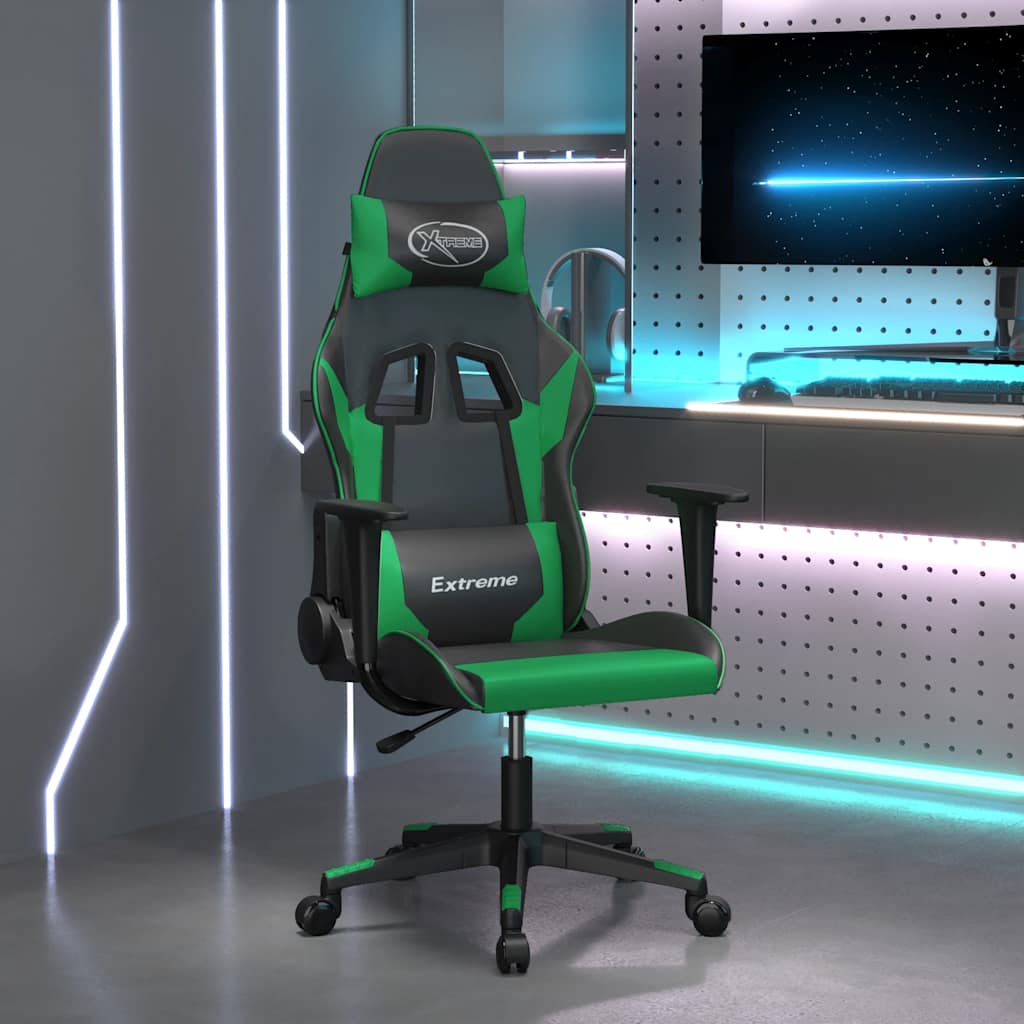 Vidaxl Gaming Chair, Black-Green, Faux Leather