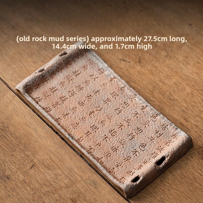 Handmade Rock Texture Tea Tray Dry Brew Chapan Coarse Pottery Chinese Zen Style for Gongfu Tea Ceremony Desktop Board