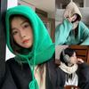 Knitted Hooded Caps Winter Balaclava Hats Women Korean Style Outdoor Warmer Drawstring Hats One-Piece Neck Collar Beanies Cap