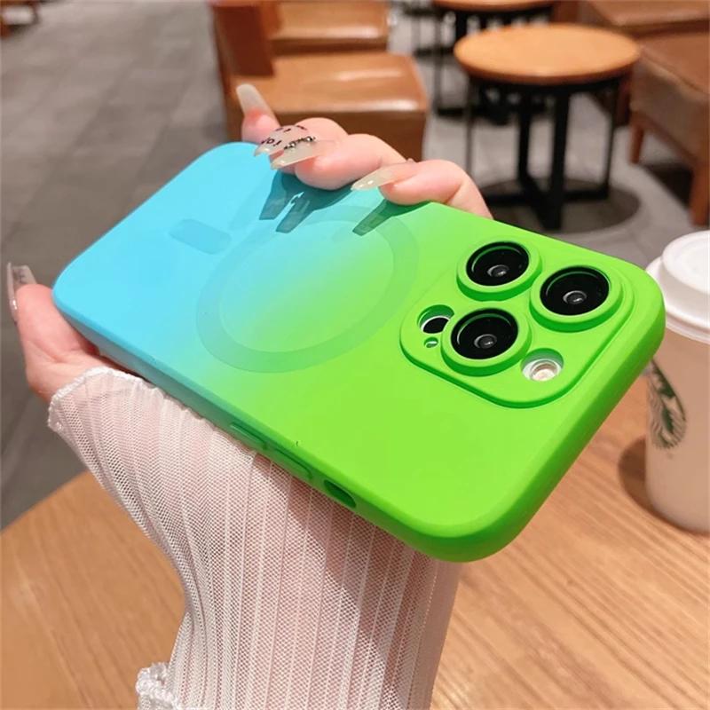 Luxury Gradient Soft Silicone Case For Magsafe Wireless Magnetic Charge For iPhone 15 14 12 11 13 Pro Max Plus Matte Color Cover