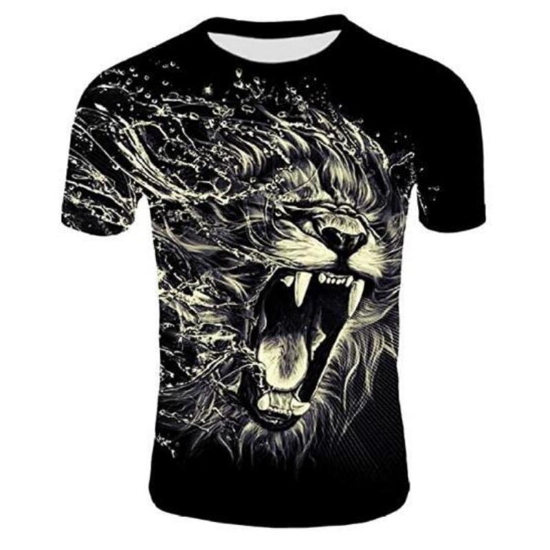 Summer Round Neck 3D Flame Skull Print Top Fashionable Casual Short Sleeved Men's T-shirts