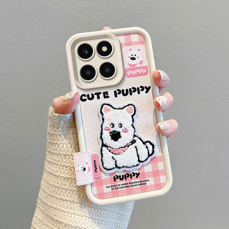 KEYSION Cartoon Cute Plush Embroidery Case for HONOR X6b X8c with Lanyard Silicone Shockproof Phone Cover for Huawei Honor X8c X6b