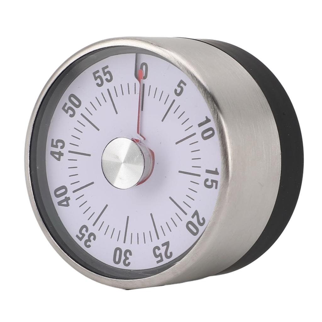 Mechanical Countdown Timer 60 Minute Magnetic Stainless Steel Visual Kitchen Timer for Cooking Kids Study White