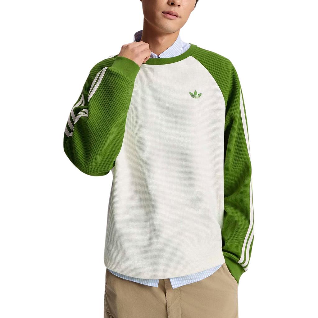 adidas Camiseta de Manga Larga Original Waffle Deportiva Holgada Color Bloque Rayas Unisex tops KV8869