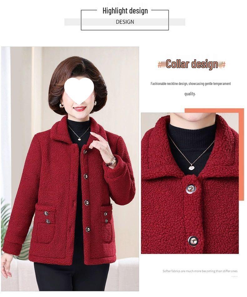 Mom's Plus Size Fleece-Lined Cotton Coat – Thick, Particle Fleece Jacket for Autumn/Winter, Stylish & Loose Fit for Middle-Aged Women