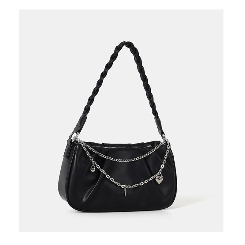 

Niche design bag women s pleated cloud square handbag simple and versatile small fresh zipper chain underarm bag чорний