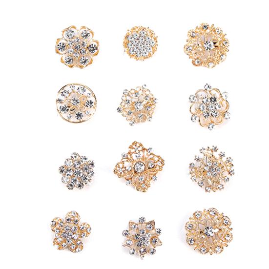12Pcs Floral Brooch Hollow Jewelry Gift Alloy Rhinestone Bridal Scarf Brooch Pins for Wedding золотистый