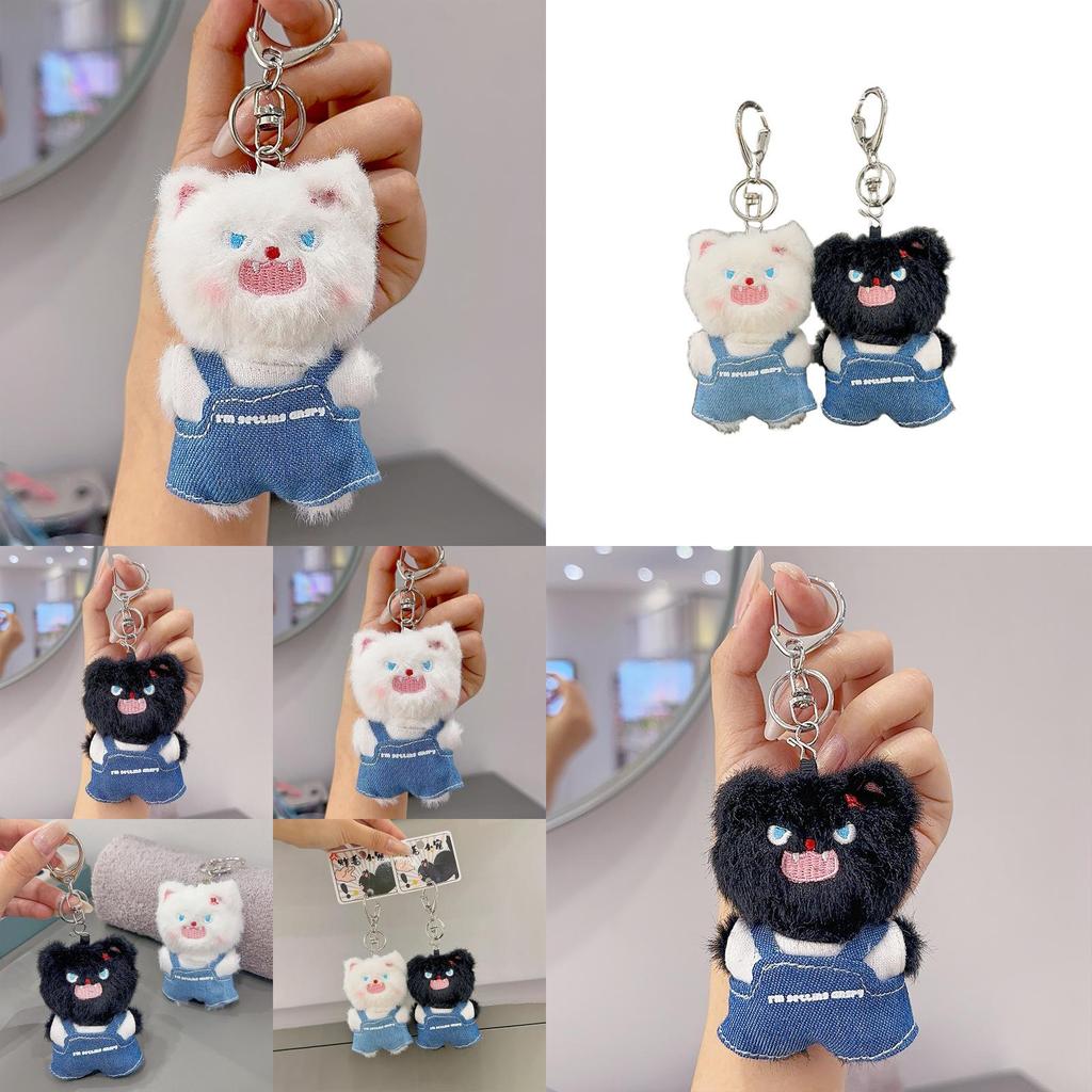 Plush Angry Cat Keychain With Denim Overalls For Anime Collectors And Gift Givers