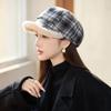 Autumn and Winter Hat Femininity Retro Plaid Striped Octagonal Hat Classic Plush Warm Thickened Painter Hat